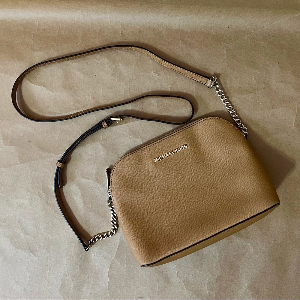 Michael Kors | Cindy Large Dome Saffiano Leather Crossbody Bag Purse in Peanut